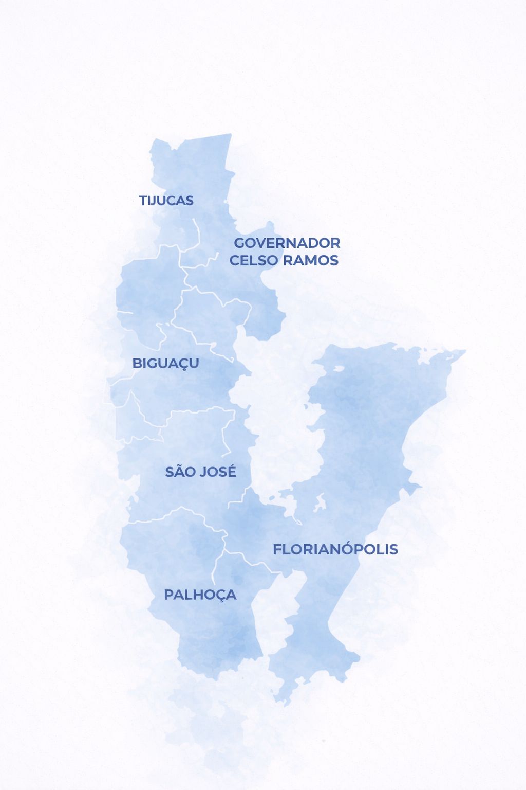 Mapa da área de atendimento - Florianópolis, São José, Palhoça, Biguaçu, Governador Celso Ramos e Tijucas